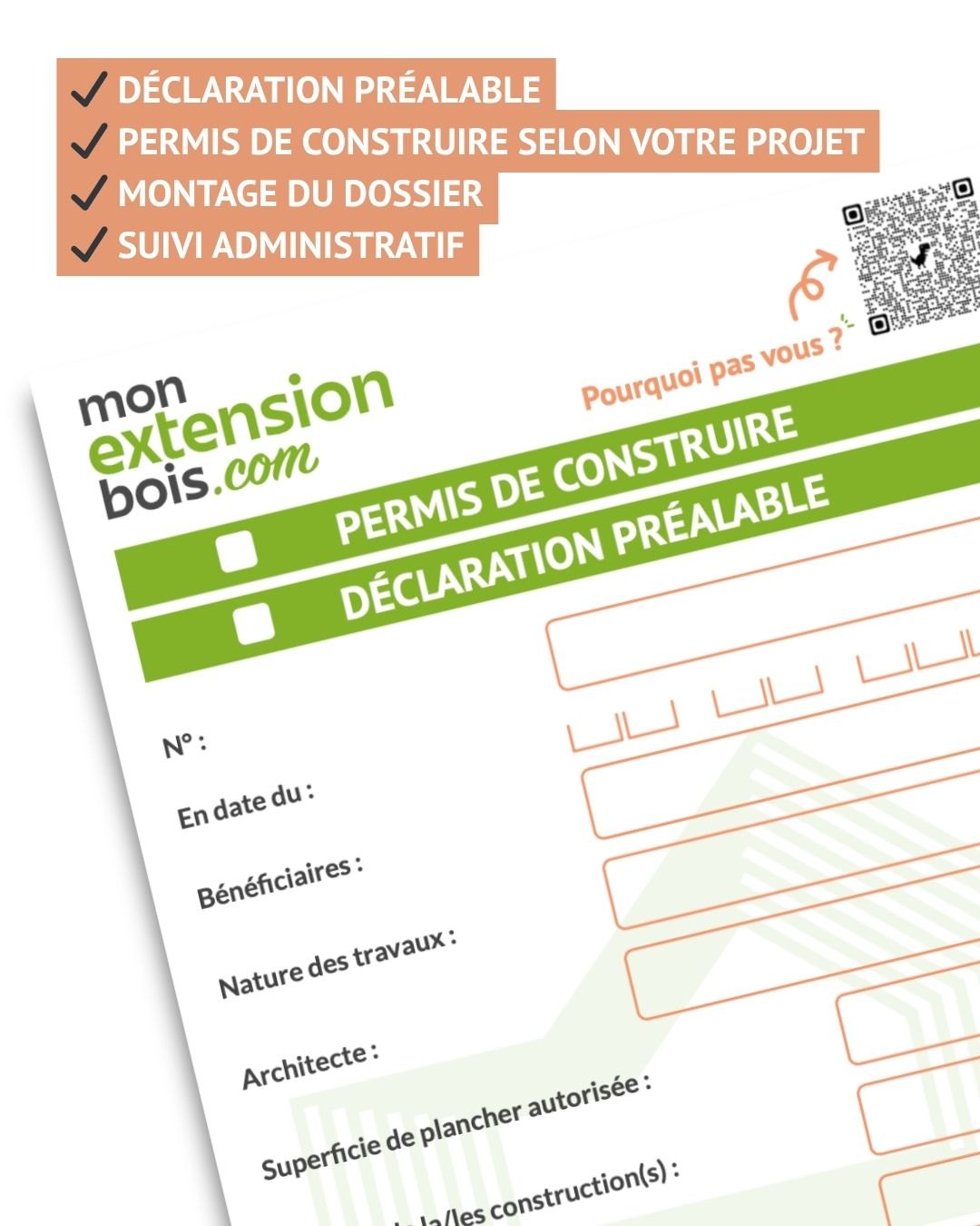 Formulaire de permis de construire et de déclaration préalable pour une extension bois