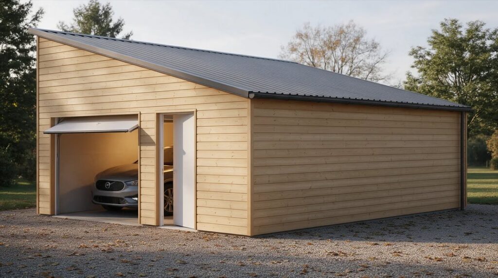 garage bois 1 voiture rangement ouvert