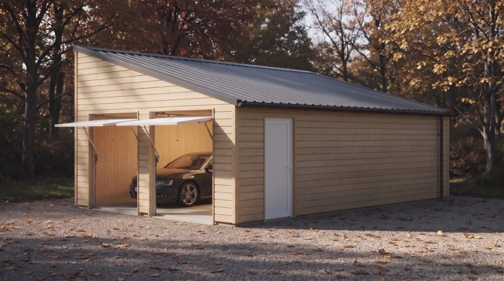 garage bois 2 voitures ouvert