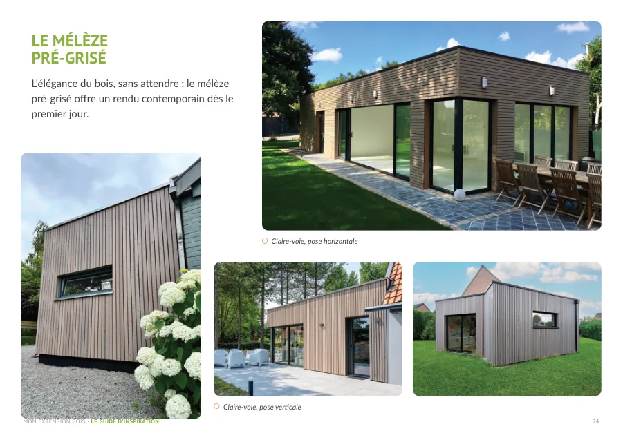 Guide d'inspiration : nos extensions bois en images 6 Page « Le mélèze pré-grisé » du guide d’inspiration 2027